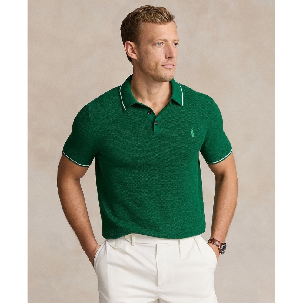 Polo Ralph Lauren Men's Cotton Linen Polo Collar Sweater Green Size XL NEW